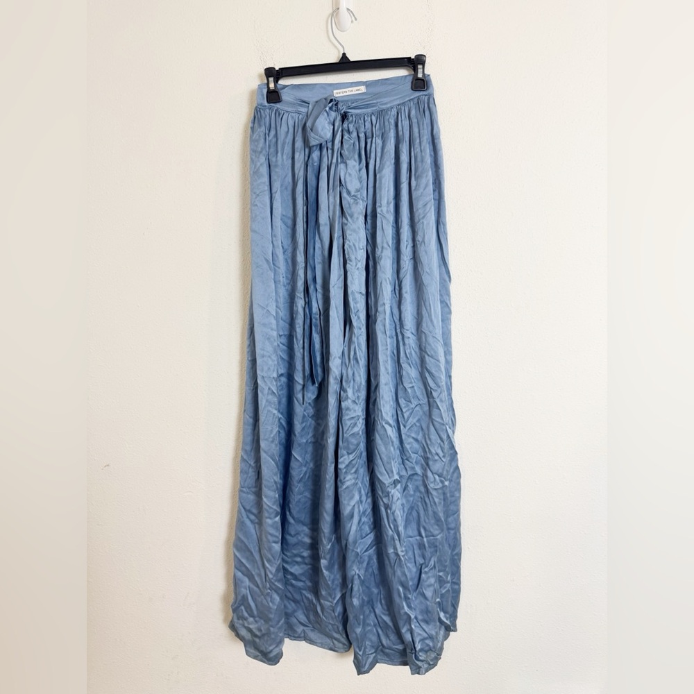 Sisters the label blue silk wrap maxi skirt